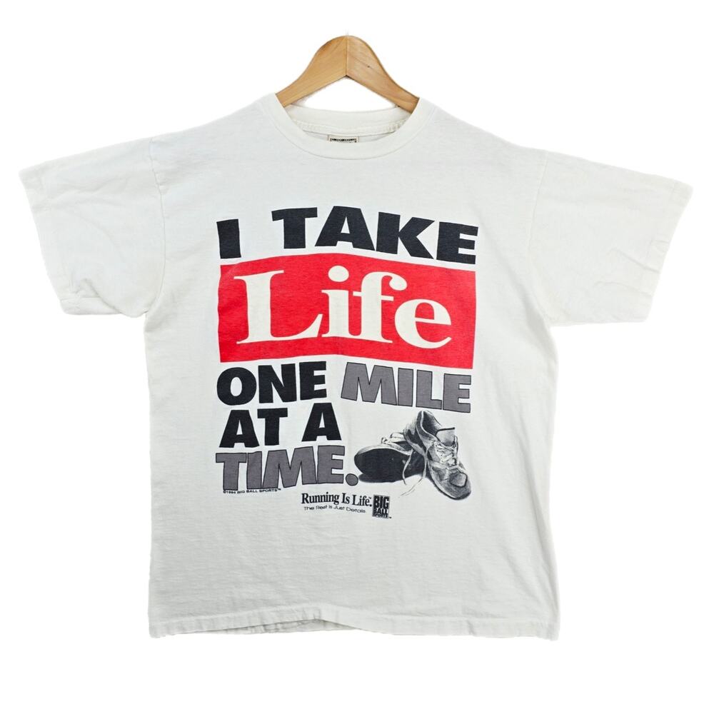 Vintage I Take Life One Mile at a Time Shirt Large Big Ball Sports 90s USA